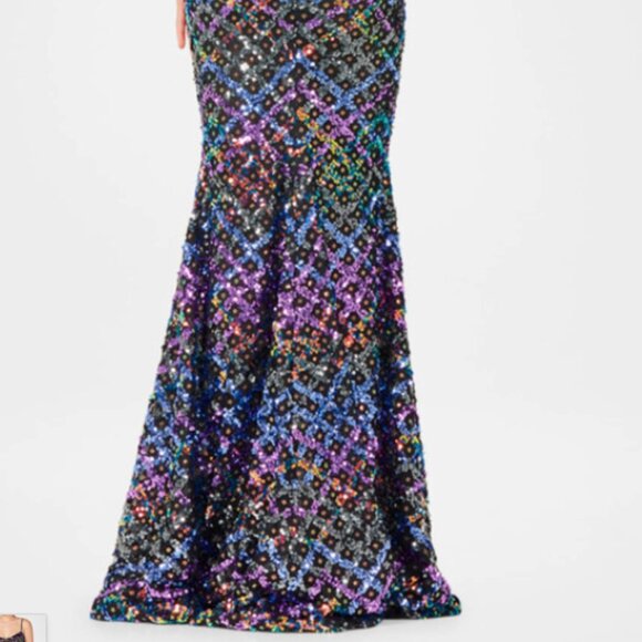 HELSI Evan Sequined Trumpet Gown Maxi Dress Lavender Multi S NWT $625 - Picture 8 of 13